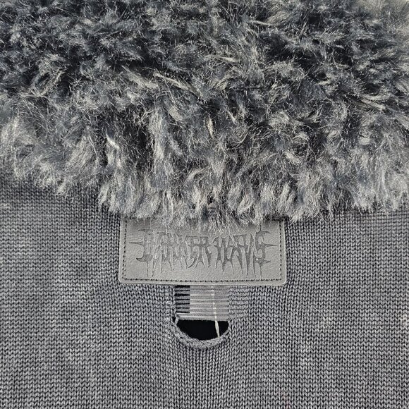 Dolls Kill Darker Wavs Large Midi Long Sleeve Knit Duster With Faux Fur Trim NWT - Picture 10 of 11